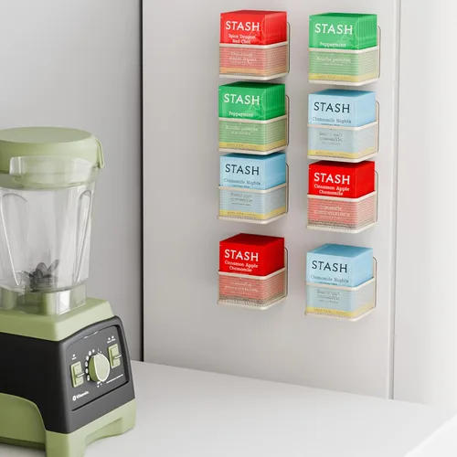 Miniatura 6 de Paquete de 8 organizadores magnéticos de bolsas de té, soporte de metal para bolsas de té, paquetes de café, organizadores para refrigerador