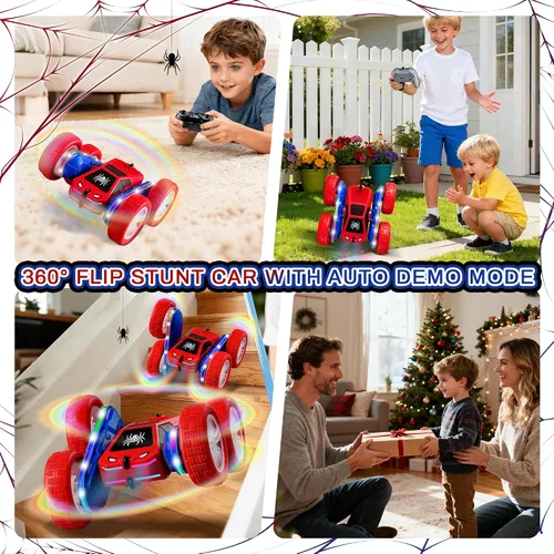 Miniatura 6 de Spider - Coche de control remoto 4WD 360° Flips RC Stunt Car Monster Truck Juguetes de doble cara Drift RC Cars con luces LED, 2 módulos de batería