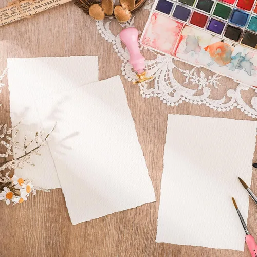 Miniatura 3 de 100 hojas de papel de borde deckled de 5 x 7 pulgadas, papel hecho a mano de 160 GSM, papel de acuarela áspero/texturizado para invitaciones