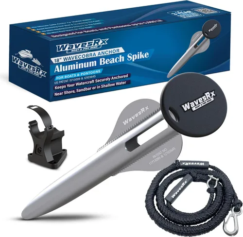 Miniatura 10 de WAVESRX Patented Aluminum Spike Beach Anchor Ultra-Light PWC, Jet Ski & Sand Anchor for Boat, Pontoon & Kayak Secure Anchoring Near Shore Ancla
