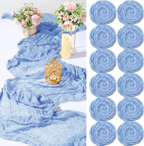 Tranqun Paquete de 12 caminos de mesa de gasa de 10 pies de 29 x 120 pulgadas, camino de mesa bohemio de gasa de queso, decoración rústica y Azul