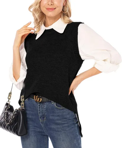 Miniatura 8 de PEIQI Suéter de punto para mujer, sin mangas, liso, casual, básico