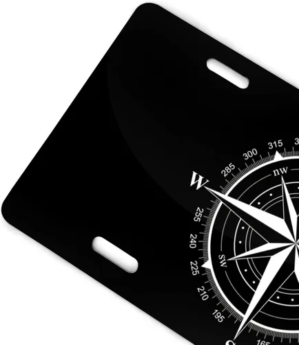 Miniatura 3 de Placa de matrícula frontal de rosa de los vientos en blanco y negro, placas de matrícula decorativas de aluminio, divertida placa de metal