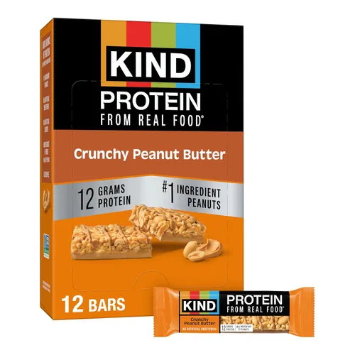 KIND Barras de proteínas, mantequilla de maní crujiente, aperitivos saludables, sin gluten, 0.47 onzas de proteína, 12 unidades