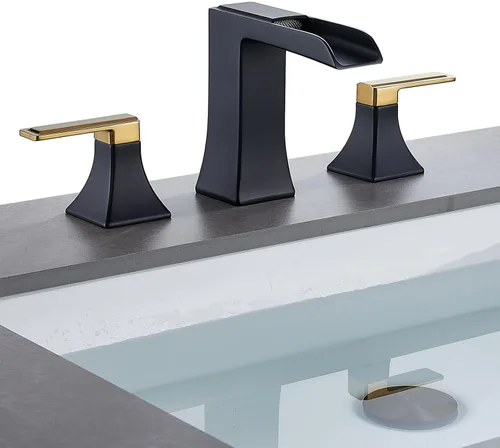Grifo de baño de dos tonos negro y dorado, grifo de baño generalizado de 2 manijas para fregaderos de 3 agujeros de 4 a 8 pulgadas, grifos de