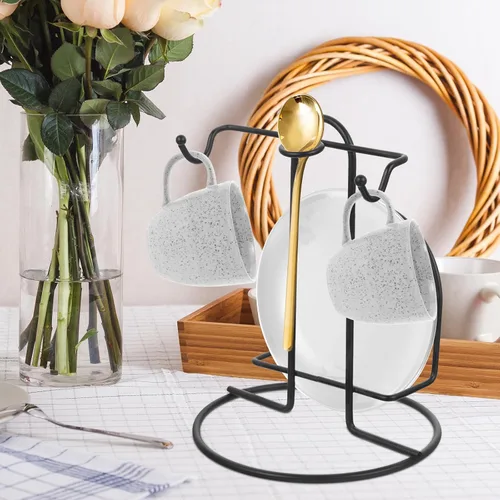 Miniatura 2 de CALLARON Soporte de metal para tazas y platos, organizador de mesa y platillos de hierro para oficina en casa y tienda, estante de escritorio