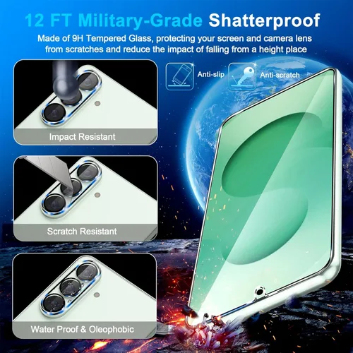 Miniatura 5 de firtstnow Paquete de 3 protectores de pantalla de vidrio para Samsung Galaxy S25 [6.2 pulgadas] + Paquete de 3 protectores para lentes de cámara