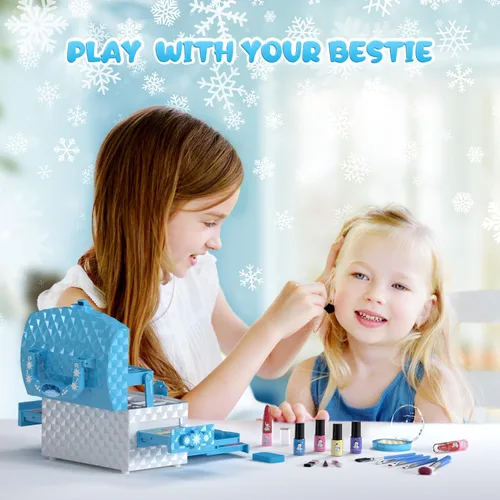 Miniatura 3 de Perryhome Juego de maquillaje para niñas, 56 piezas lavables, cosméticos reales no tóxicos, juguetes de Frozen, kit de maquillaje para niñas