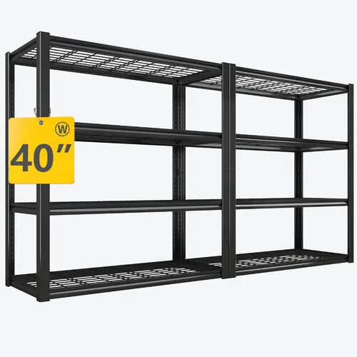 REIBII - Estantería de garaje de 40" de ancho, estantes de almacenamiento de 2240 LBS, estantes ajustables de metal resistentes, 4 estantes de metal