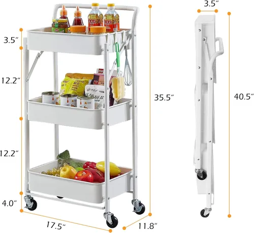Miniatura 2 de BEEY Carrito de almacenamiento plegable de metal con ruedas, sin montaje, cesta de mercado de alambre de metal, organizador de almacenamiento Negro