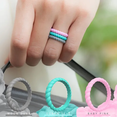 Miniatura 4 de ThunderFit - Anillos de matrimonio de silicona con diseño trenzado y delgado para mujer