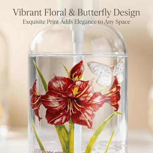 Miniatura 3 de Topadorn Dispensador de jabón de vidrio de 17 onzas con bomba, impresión floral de acuarela Enjoy the Day, botella líquida recargable para cocina