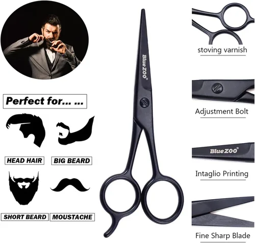 Miniatura 2 de BlueZOO Kit de tijeras y peine para bigote de barba con bolsa de almacenamiento de poliuretano, tijeras de seguridad redondeadas para el pelo