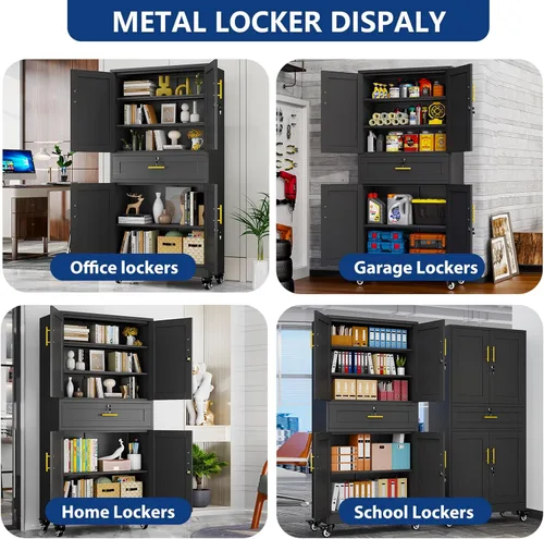 Miniatura 6 de Ckzbx Armario de almacenamiento de metal para garaje con cajones de bloqueo y estantes ajustables, archivador de acero de 71 pulgadas de alto