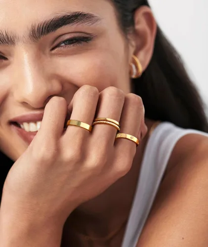 Miniatura 3 de GIEOGOCN Anillos de oro para mujer que no se deslustra, delicados anillos apilables chapados en oro de 14 quilates para mujeres, adolescentes
