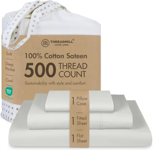 Miniatura 28 de Threadmill - Sábanas de algodón de lujo para hotel, tamaño King, 100% algodón, 500 hilos con bolsillo profundo, ajuste cómodo, suaves y frescas