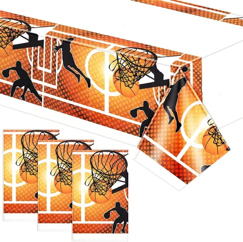 Miniatura 8 de Tatuo Paquete de 1 mantel rectangular desechable de plástico para baloncesto, impermeable, para decoración de fiestas de cumpleaños, día de juego