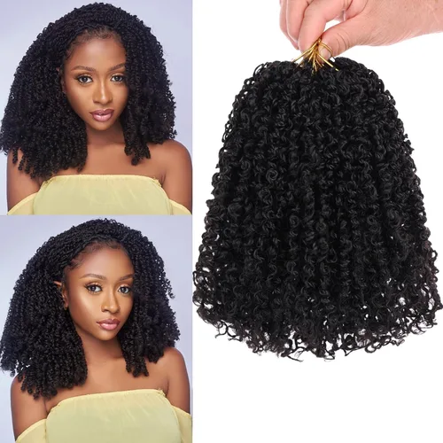 Miniatura 26 de Unionbeauty - Paquete de 8 trenzas de ganchillo Yanky Twist de 6 pulgadas, 8 paquetes, color negro natural, micro Passion Twist, extensiones