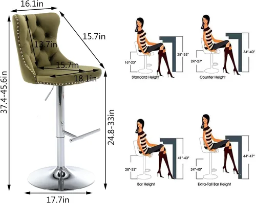 Miniatura 111 de Aoowow Juego de 2 taburetes de bar giratorios, taburetes de bar ajustables con respaldo de terciopelo copetudo, sillas de bar modernas tapizadas