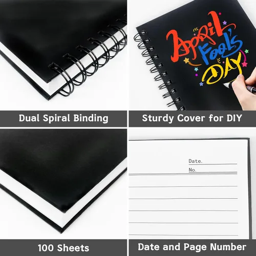 Miniatura 4 de Paquete de 4 cuadernos en espiral A5, cuaderno rayado negro de 5.62 x 8.4 pulgadas - 100 hojas/200 páginas, papel grueso de 100GSM, cuadernos de Con
