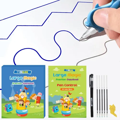 Miniatura 10 de Juego de cuadernos de escritura a mano grandes con ranuras mágicas: paquete de 5 con tabla de rastreo del alfabeto de madera, kit de aprendizaje