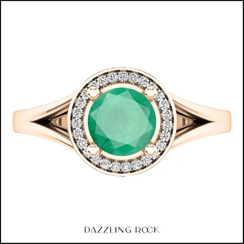 Miniatura 44 de Dazzlingrock Collection Anillo de compromiso redondo de 0.276 in con halo de diamante blanco y vástago dividido para ella en oro macizo de 14