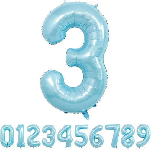 Miniatura 27 de Globos de números azul claro de 40 pulgadas, globos de aluminio de Mylar con helio para cumpleaños, globo número 6 para decoración de fiestas