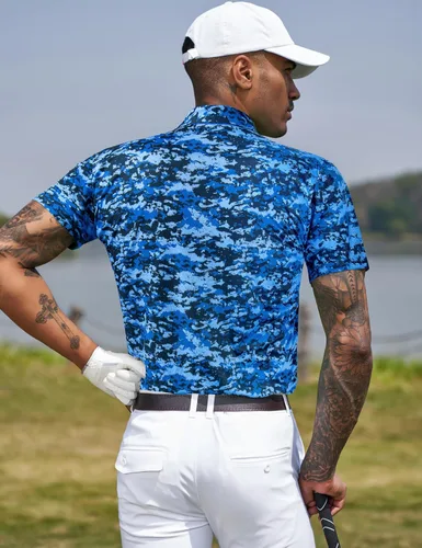 Miniatura 4 de TAPULCO Camisetas tipo polo de secado rápido para hombre, diseño de camuflaje, atléticas, ligeras, transpirables, casuales, para golf