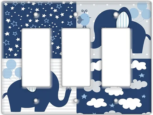 Miniatura 9 de Placa decorativa para interruptor de pared, elefante bebé en placa de interruptor de decoración azul, linda ilustración perfecta para habitación