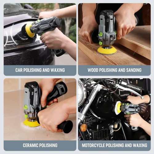 Miniatura 8 de WORKPRO Pulidora Inalámbrica de 12V, Kit de Máquina Pulidora y Lijadora Mini para Detalles de Auto de 3", con 2 Baterías de Iones de Litio, Gatillo