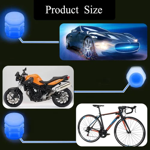 Miniatura 4 de deemars Tapones universales fluorescentes para válvulas de neumáticos de automóvil, 4 piezas, azul, ABS + material luminoso, compatible
