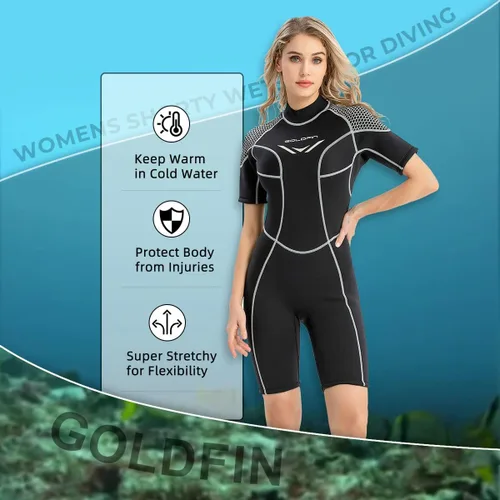 Miniatura 5 de GoldFin Traje de neopreno corto para mujer, 0.118 in, con cremallera trasera, para surf, buceo, natación, esnórquel