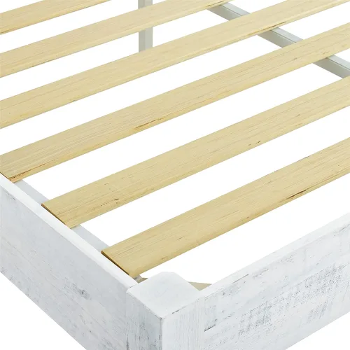 Miniatura 7 de MUSEHOMEINC Base de cama de plataforma de madera maciza, estilo rústico, base de colchón (no necesita somier), acabado blanco lavado, tamaño Queen