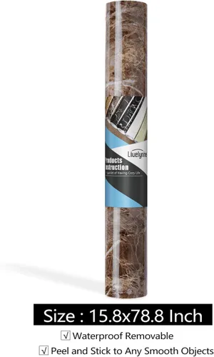 Miniatura 8 de Livelynine Cubiertas para Encimeras Despegar y Pegar Papel de Contacto de Mármol Marrón para Encimeras Papel Tapiz Impermeable Cocina Láminas Café