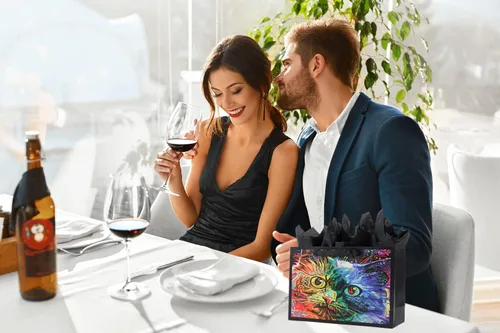 Miniatura 7 de ysmile Juego de bolsas de regalo premium con bolsa de papel de boutique con asa tamaño grande y pequeño - Gato Gato (Large y Medium)