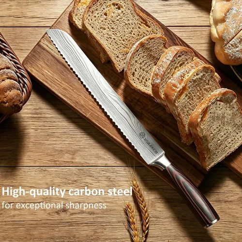 Miniatura 4 de Cuchillo de pan para pan casero, cuchillo de pan dentado de 10 pulgadas con acero inoxidable de alta calidad y mango ergonómico de madera de Pakka
