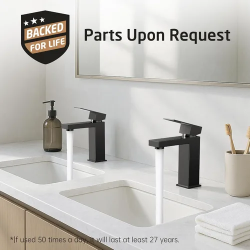 Miniatura 6 de KES Grifo de baño negro de una sola manija y desagüe para lavabo con rebosadero, grifo de lavabo certificado cUPC con tapón de desagüe desplegable