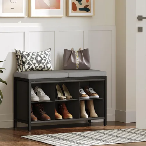 Miniatura 2 de YATINEY - Banco para guardar zapatos con cojín, banco para entrada, zapatero con asiento acolchado y 6 compartimentos Oxford, para armario
