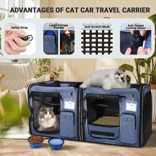 Miniatura 6 de Petskd Transportador de viaje doble para gatos 2 en 1 con caja de arena, 38 x 17 x 18 pulgadas, transportador portátil doble extra grande