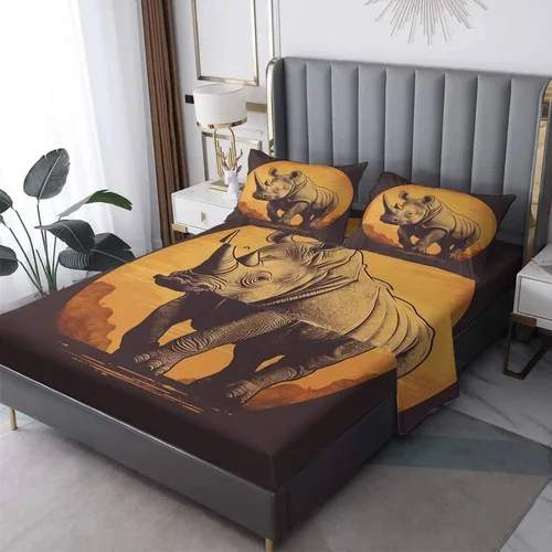Miniatura 10 de Juego de sábanas para cama individual – Juego de sábanas divertidas de rinoceronte, sábanas y fundas de almohada, microfibra suave y bolsillo