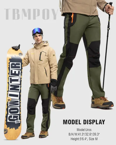 Miniatura 7 de TBMPOY - Pantalones de esquí de nieve impermeables con forro polar para hombre, para senderismo, montaña, revestimiento suave con cinturón