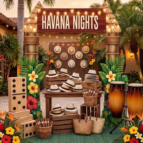 Miniatura 7 de Peryiter 3 piezas de decoración de fiesta temática de noche de La Habana, cartel de bienvenida para porche con cinta para campamento de verano