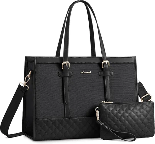 Miniatura 24 de LOVEVOOK Bolsa para Laptop para Mujeres de 15.6 pulgadas Bolsa Tote de Lona para Laptop, Bolsa de Trabajo de Gran Capacidad con Cartera de Mano