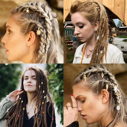 Miniatura 3 de 189 piezas de joyería de rastas, cuentas para trenzas de cabello, joyería para el cabello para trenzas, anillos trenzados de metal y oro, puños
