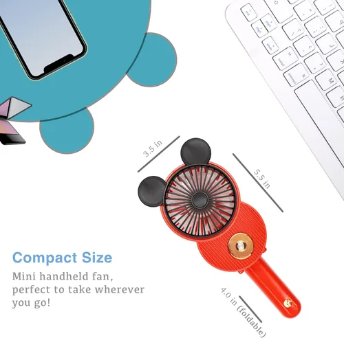 Miniatura 4 de LACOVIA Lindo ventilador de nebulización de ratón, ventilador portátil recargable USB de mano con 3 velocidades ajustables, plegable para viajar