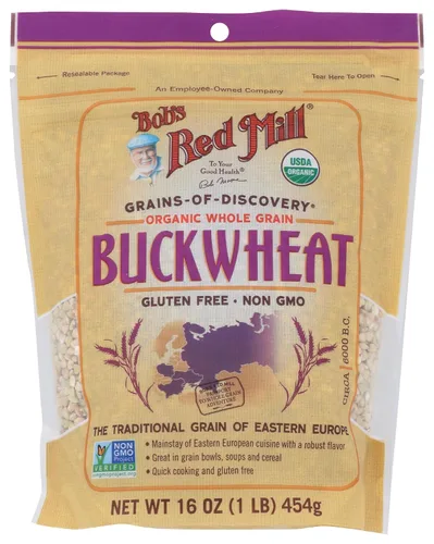 Bob's Red Mill Granos orgánicos de trigo sarraceno crudos/sin tostar, bolsa de 16 onzas (paquete de 1), sin gluten, sin OMG, Kosher