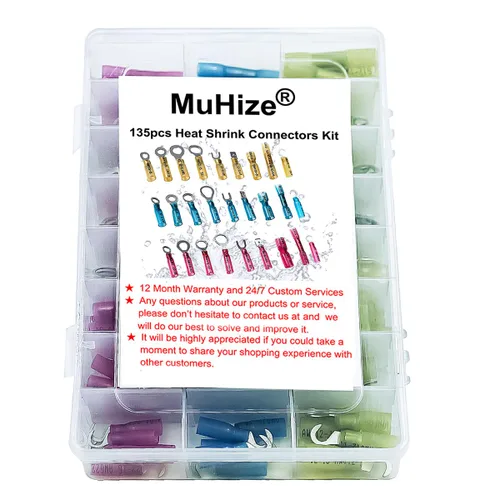 Miniatura 7 de MuHize - Kit de 135 conectores de cable termoencogible, kit de terminales de cable eléctrico, conector de crimpado marino aislado e impermeable