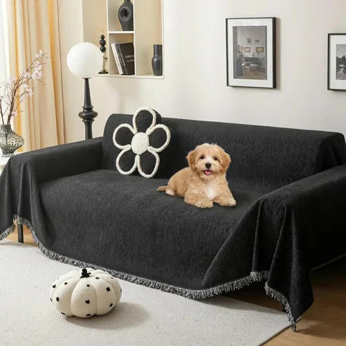 Miniatura 29 de MEETSKY Funda Negra de Silla de Tamaño Grande, Funda de Chenilla para Sillón/Sofá de 1 Cojín para Perro, Fundas de Sofá Protector de Muebles