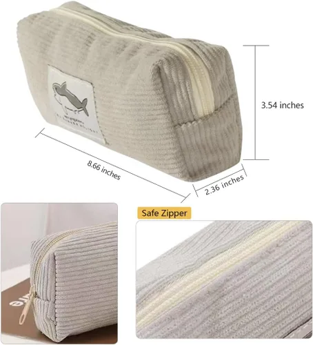 Miniatura 2 de Estuche pequeño para lápices con gran capacidad, estuche con diseño de tiburón, bolsa con cremallera gris para oficina, organizador de papelería