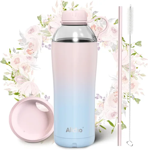 Miniatura 16 de Bow - Botella de agua aislada para mujeres, botellas de agua de acero inoxidable de 18 oz, de doble pared, 2 tapas (para beber y vaso) - Hidrata